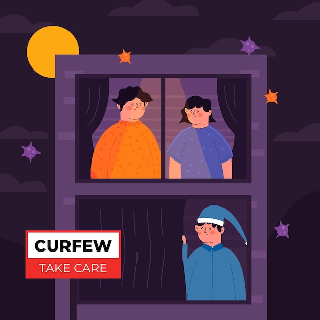 Coronavirus curfew concept illustration