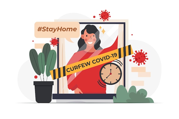 Free vector coronavirus curfew concept illustration