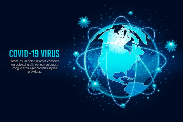 바이러스로 둘러싸인 코로나 바이러스 지구본