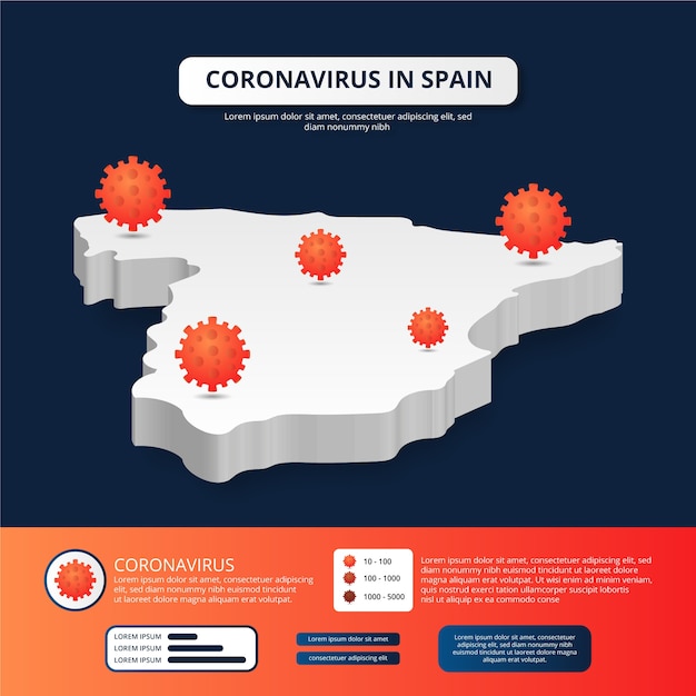 Бесплатное векторное изображение Зараженная коронавирусом карта испании