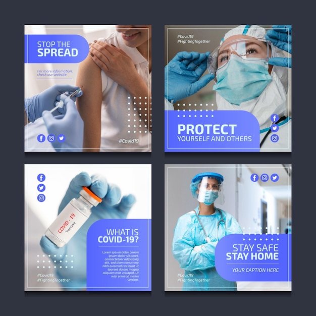 Free vector coronavirus instagram post collection