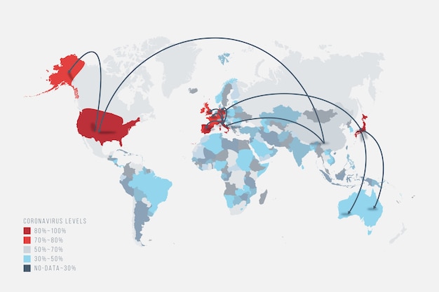 無料ベクター 世界中に広がるコロナウイルス地図