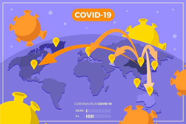 Vettore gratuito mappa del coronavirus in tutto il mondo diffusione del virus