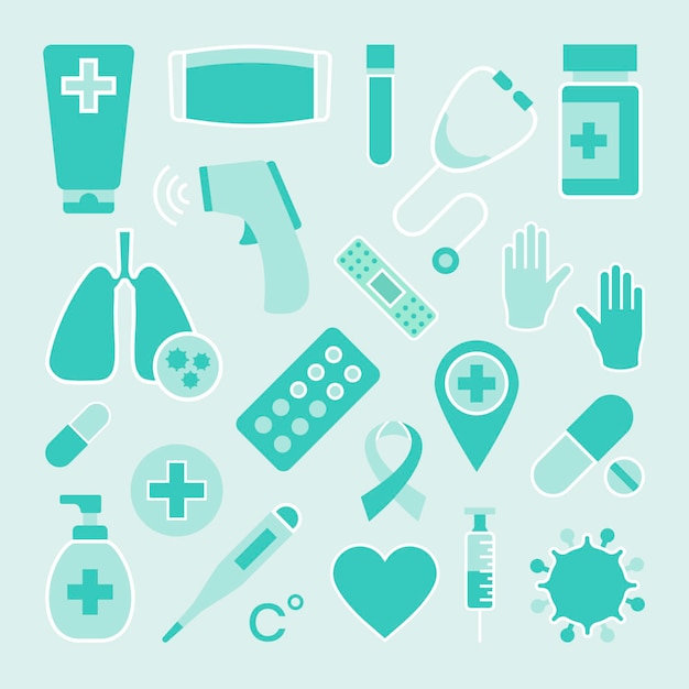 Coronavirus medical equipment element set vector