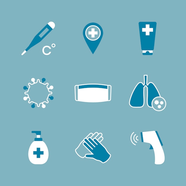 Coronavirus medical equipment element set vector