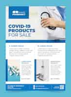 Free vector coronavirus medical products flyer template with photo
