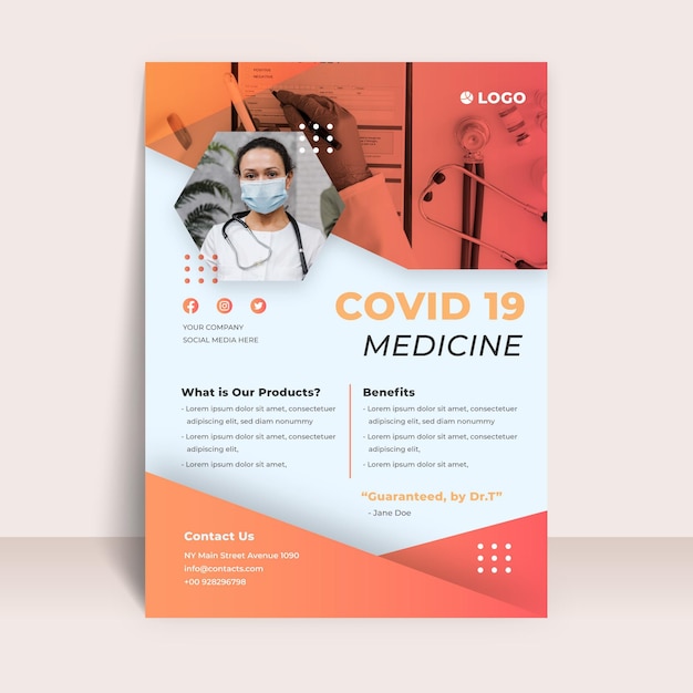 Coronavirus medical products flyer template with photo