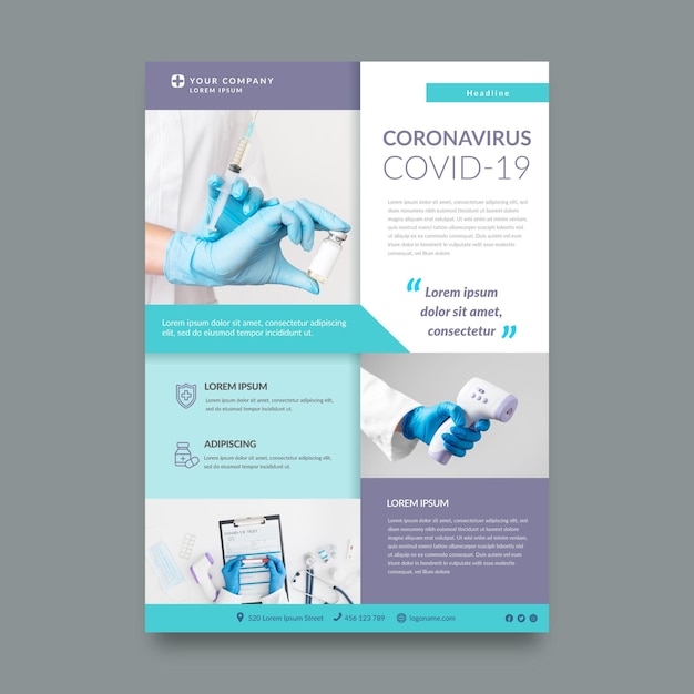 Free vector coronavirus medical products flyer template with photo