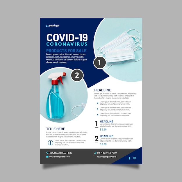 Coronavirus medical products poster template with photo