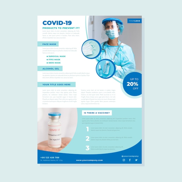 Coronavirus medical products print template with photo
