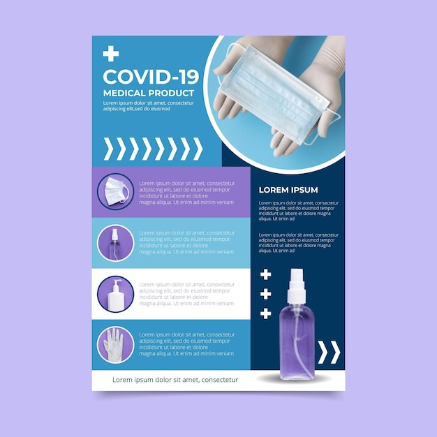 Free vector coronavirus medical products print template with photo