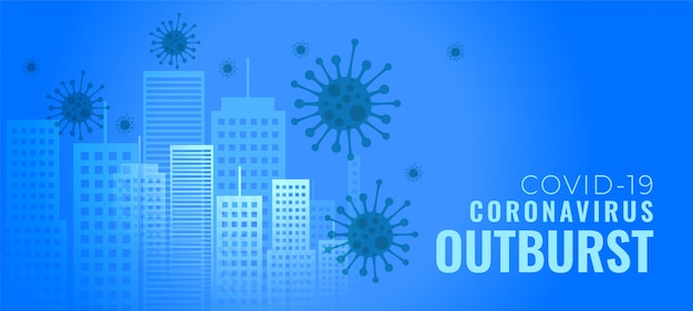Coronavirus outburst infecting cities buildings concept banner