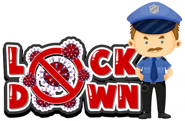Vettore gratuito cartellonistica in coronavirus per blocco con poliziotto