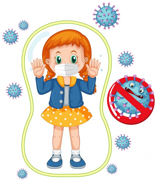 Coronavirus poster design with girl wearing mask