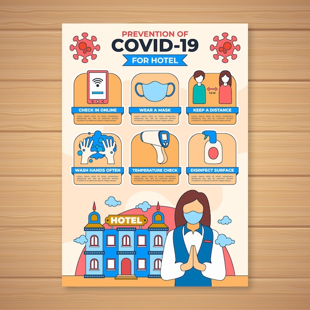 Free vector coronavirus prevention poster for hotels template