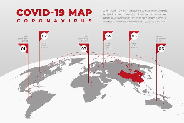 Vettore gratuito mappa di diffusione del coronavirus