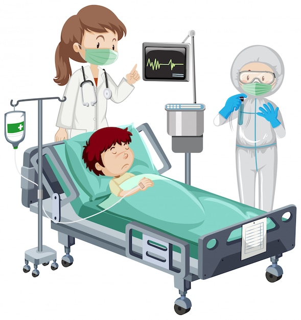 Free vector coronavirus theme with sick boy on hospital bed