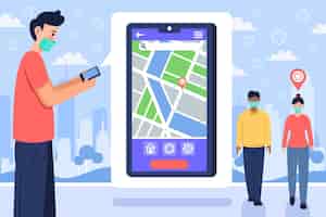 Free vector coronavirus tracking location app - concept