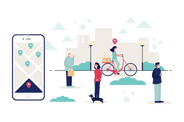 Free vector coronavirus tracking location app - concept