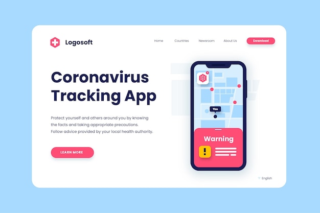 Vettore gratuito pagina di destinazione dell'app di localizzazione del coronavirus