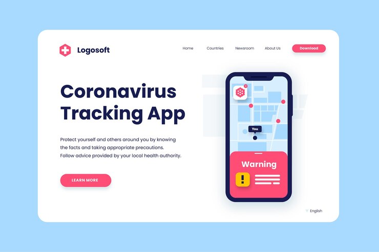Free Vector coronavirus tracking location app landing page