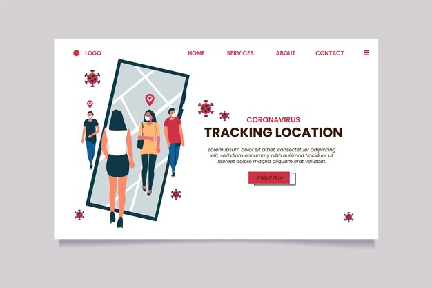 Free vector coronavirus tracking location app landing page