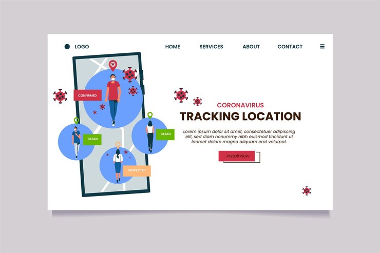 Free Vector coronavirus tracking location app landing page