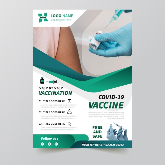 Coronavirus vaccination flat flyer template Free Vector