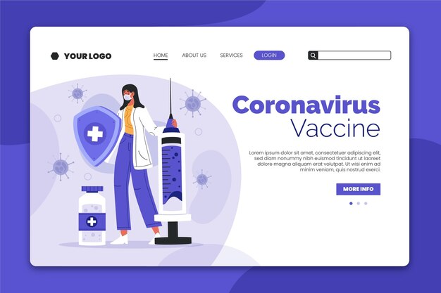 Целевая страница вакцины против коронавируса с изображением человека