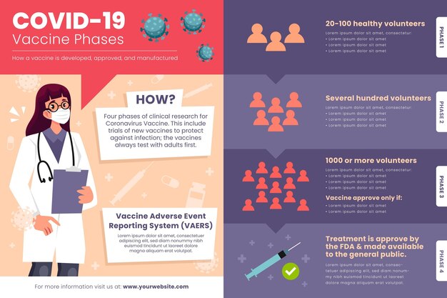 Coronavirus vaccine phases infographic template