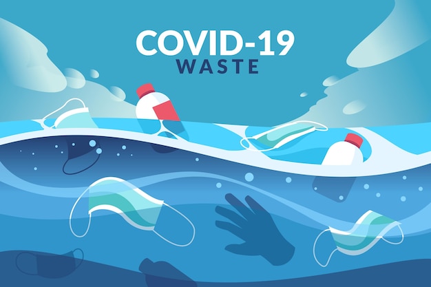 Free vector coronavirus waste in the ocean background illustrated