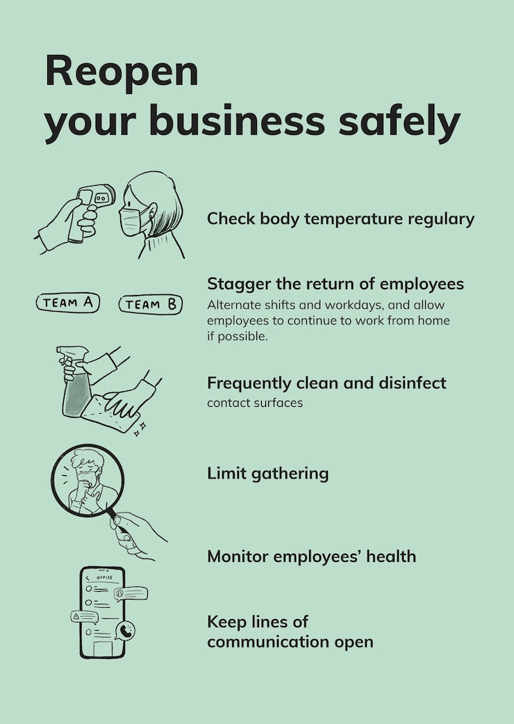 Free Vector coronavirus workplace guidance template, vector reopen business safety measures