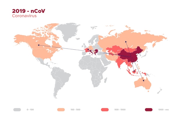 無料ベクター コロナウイルスの世界地図テンプレート