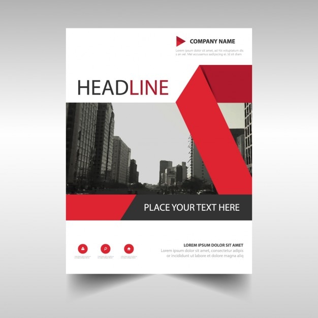 Free vector corporate brochure with red geometric ribbons