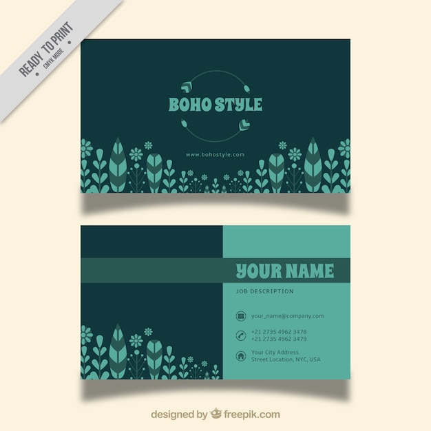 Free vector corporate card with flat flowers and feathers
