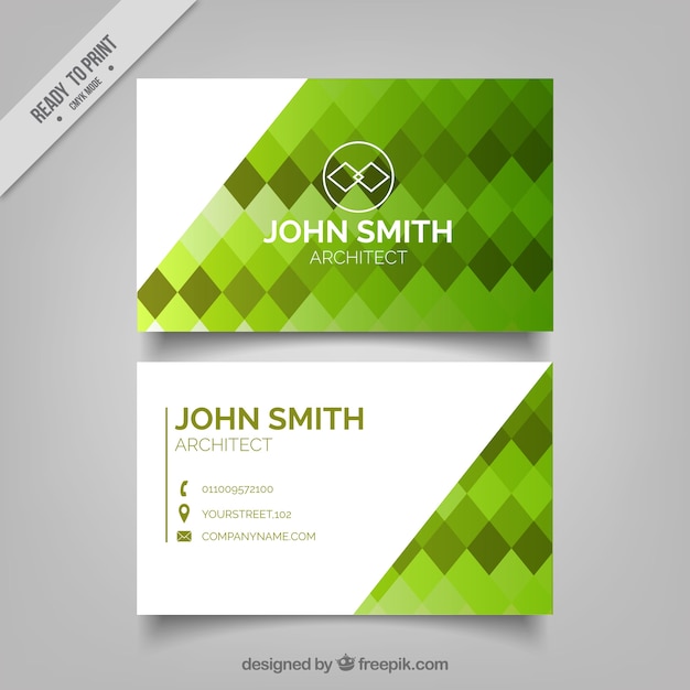 Free vector corporate card with geometric shapes in green tones