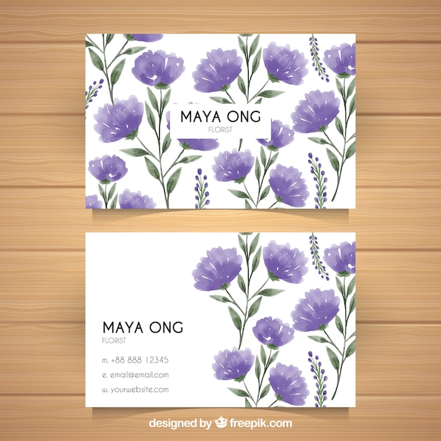 Corporate cards with flowers in purple tones