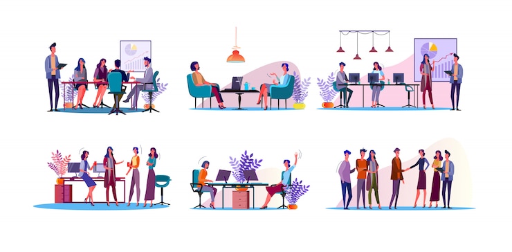 Free Vector corporate discussion illustration set