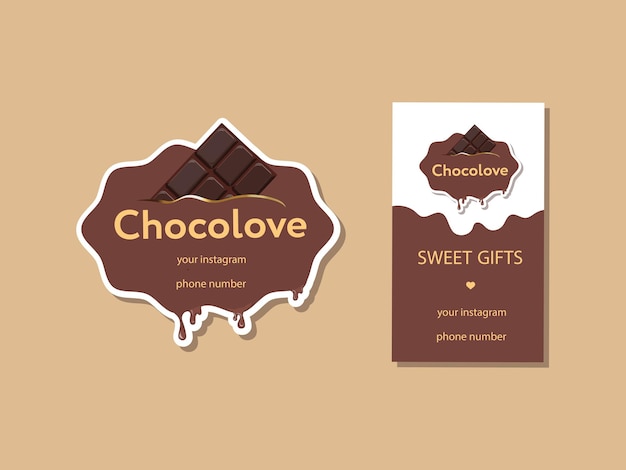 Corporate identity for chocolate and sweets sticker and business card in the same style chocolate ba