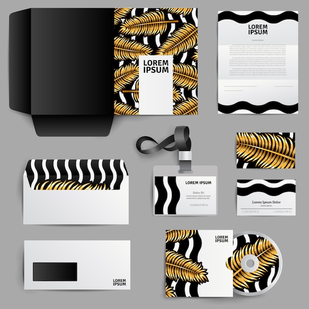 Corporate identity design with gold palm leaves