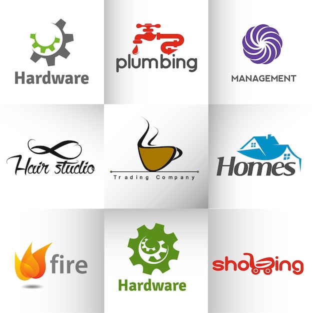 Corporate logo design template bundle  fire coffee shop real estate plumbing salon logo element