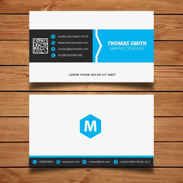 Free vector corporate minimal black and blue business card template