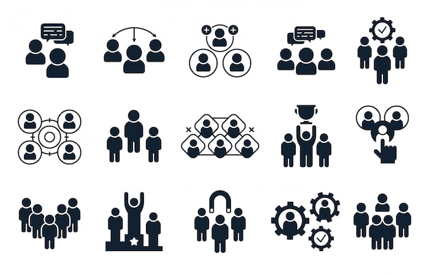 Corporate people icon. group of persons, office teamwork pictogram and business team silhouette icons  set