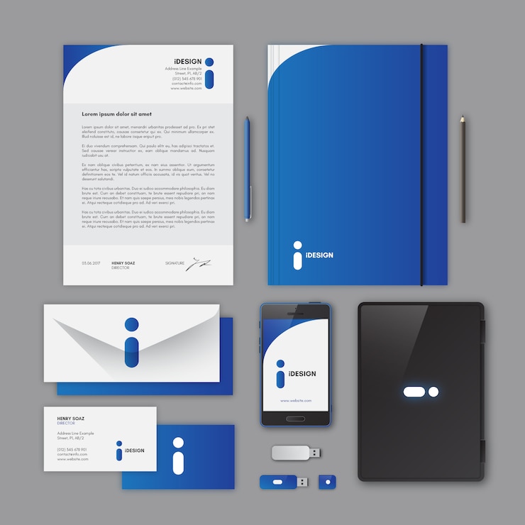 Free Vector corporate stationery, blue color