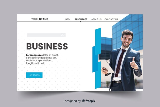 Corporation business landing page with photo