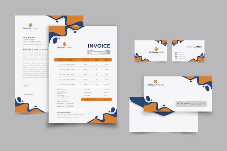 Free Vector corporative business invoice and business card