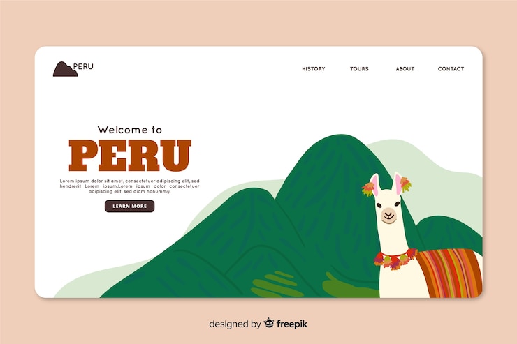 Free Vector corporative landing page web template for peru travel agency