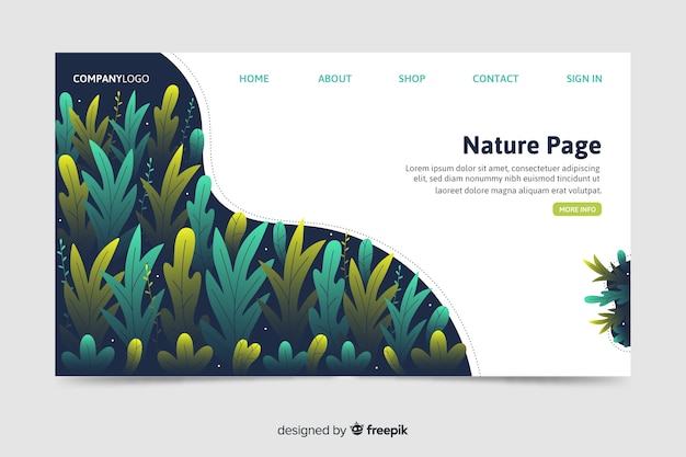 Vettore gratuito modello corporativo di landing page con design a tema natura