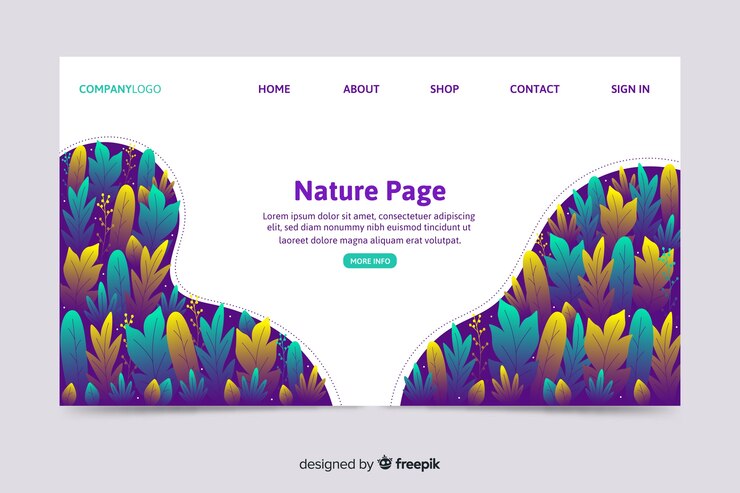 मुफ़्त वेक्टर corporative landing page web template with nature theme design