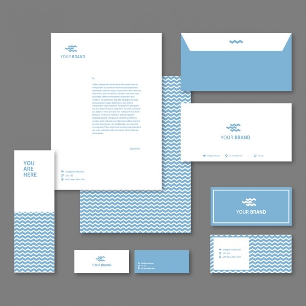 Free Vector corporative stationery with blue waves